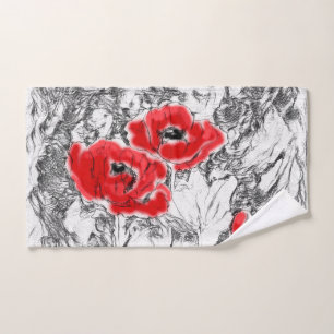 Conjunto De Toalhas Caneta desenhada mão desenhada estaca vermelha flo