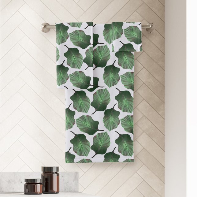 Conjunto De Toalhas Canna Tropicanna Tropical Leaves, Verde (Canna Tropicanna Green Bath Towel Set)