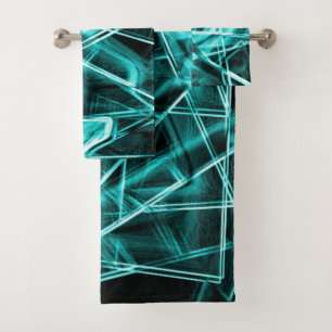 Conjunto De Toalhas Cantos quadrados e pontos de "neon" azul ciano ou