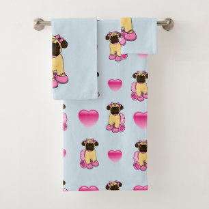 Conjunto De Toalhas Cão do Pug da bailarina