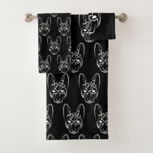 Conjunto De Toalhas Cão Negro e Tribal Branco