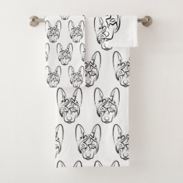 Conjunto De Toalhas Cão Negro e Tribal Branco