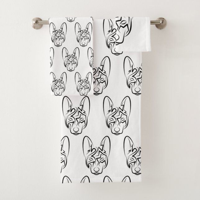 Conjunto De Toalhas Cão Negro e Tribal Branco (Insitu)