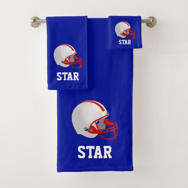 Conjunto De Toalhas Capacete de Futebol Americano & Texto em Azul (Insitu)