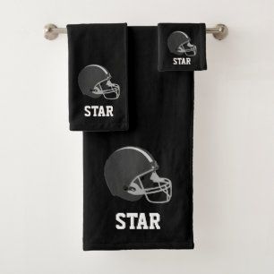 Conjunto De Toalhas Capacete de Futebol Americano & Texto em Preto