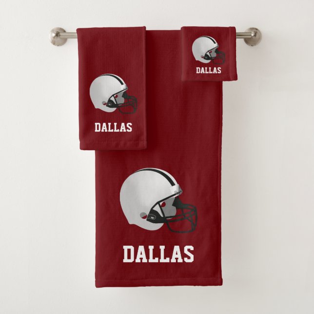 Conjunto De Toalhas Capacete e texto de futebol americano em Maroon (Insitu)