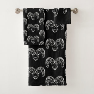 Conjunto De Toalhas Capim/ovelha, tribal, preto e branco