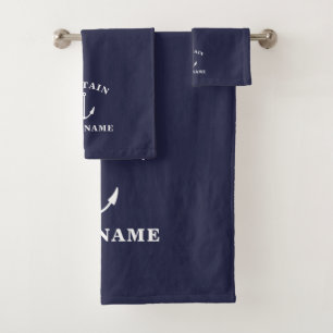 Conjunto De Toalhas Capitão com seu nome Anchor Bath Towel Set