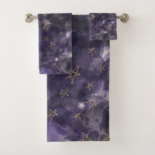 Conjunto De Toalhas Caprichoso Luar Dourado Bronzeado Aquarela Roxo Es