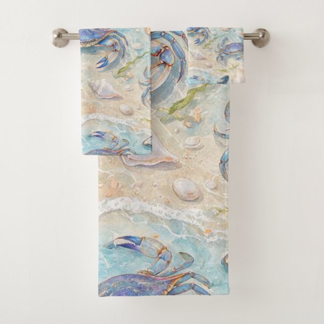 Conjunto De Toalhas Caranguejo Azul & Conchas (Insitu)