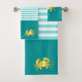 Conjunto De Toalhas Caranguejo-rocha náutico/dourado com tiras