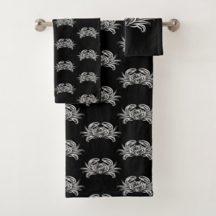 Conjunto De Toalhas Caranguejo Tribal Negro e Branco