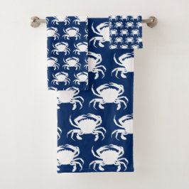 Conjunto De Toalhas Caranguejos Azul Marinho e Branco