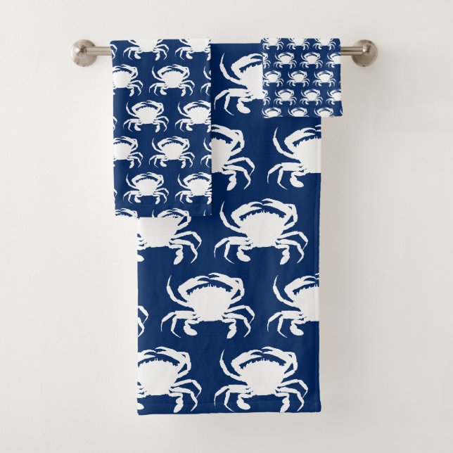 Conjunto De Toalhas Caranguejos Azul Marinho e Branco (Insitu)