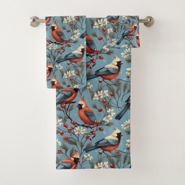 Conjunto De Toalhas Cardinal de Natal de Inverno  (Insitu)