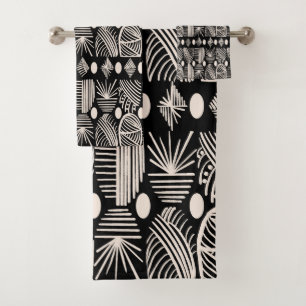 Conjunto De Toalhas Caribe Tribal Mudcloth: Preto, Branco,