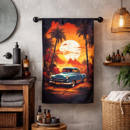 Conjunto De Toalhas Carro Antigo ao Pôr do Sol - Presente para Amantes