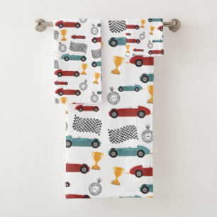 Conjunto De Toalhas Carros De Corrida De Vintage, Retro Rápido, Azul E