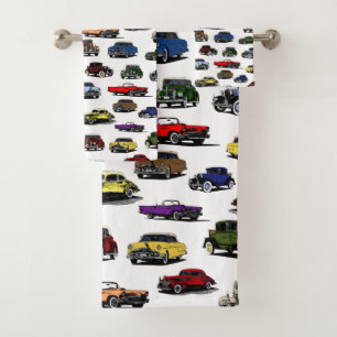 Conjunto De Toalhas Carros vintage Ilustrações Padrão Aleatório