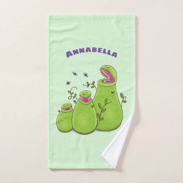 Conjunto De Toalhas Cartoon de plantas carnívoras verdes e engraçadas (Toalha de mão)