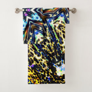 Conjunto De Toalhas Cartoon floral caleidoscópico rodeado por espasmos