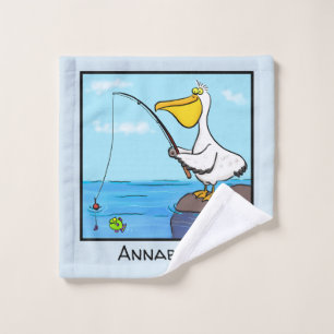 Conjunto De Toalhas Cartoon pelicano de pesca engraçado
