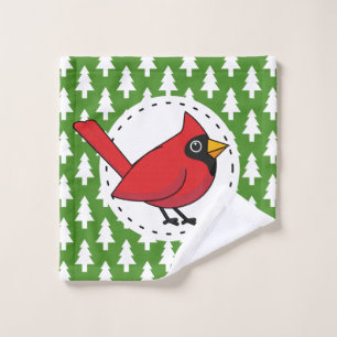 Conjunto De Toalhas Cartoon Red Cardinal sobre Pinheiros Brancos Verde
