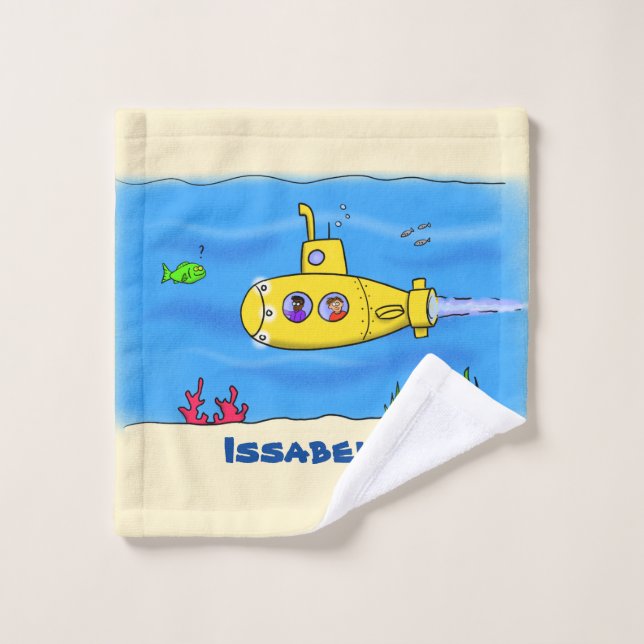Conjunto De Toalhas Cartoon submarino feliz (Pano de lavar)