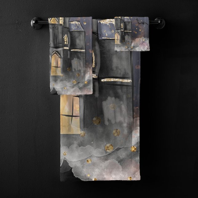 Conjunto De Toalhas Casa Assombrada | Árvore lunar e morcegos (Criador carregado)