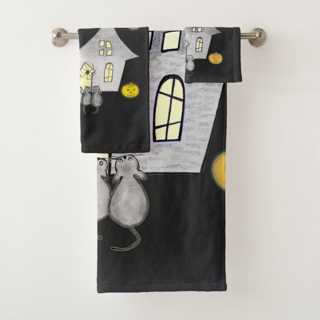 Conjunto De Toalhas Casa De Halloween, Gatos Pretos, Morcegos (Insitu)