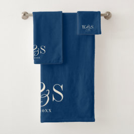 Conjunto De Toalhas Casais de casamento iniciais azuis do marinho Eleg
