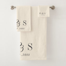 Conjunto De Toalhas Casais de casamento iniciais de creme natural eleg
