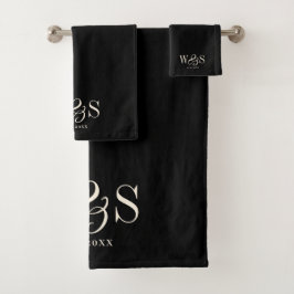 Conjunto De Toalhas Casais de noivos com inicial preta elegante