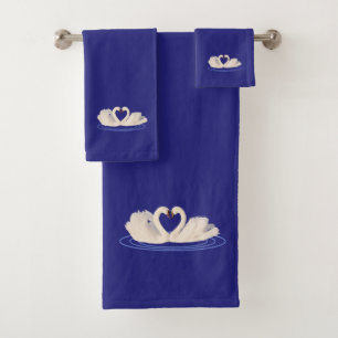 Conjunto De Toalhas Casal de Cisnes em Azul Marinho