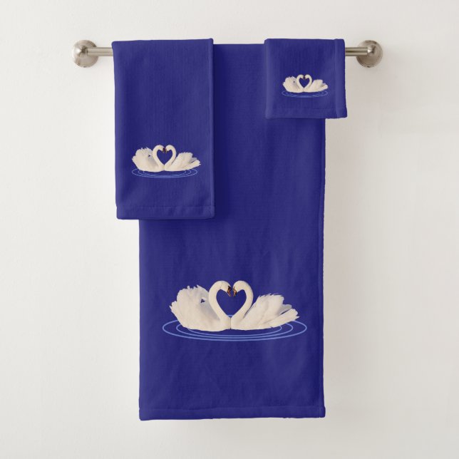 Conjunto De Toalhas Casal de Cisnes em Azul Marinho (Insitu)