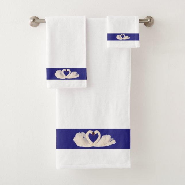 Conjunto De Toalhas Casal de Cisnes em Azul Marinho e Branco (Insitu)