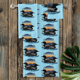 Conjunto De Toalhas Casal de Mergulhões Azul Crepúsculo Vida Selvagem