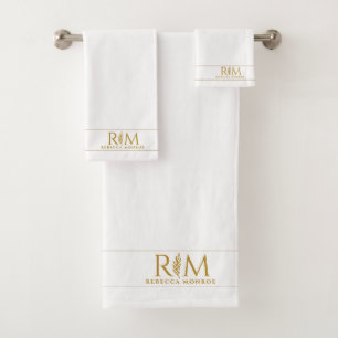 Conjunto De Toalhas Casal de Monograma Elegante Nome Dourado Monograma