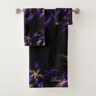 Conjunto De Toalhas Casal Floral Preto Amarelo Púrpura Dela