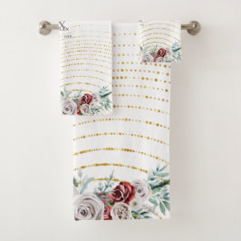 Conjunto De Toalhas Casamento Dourado Floral de Coral Vermelho-Ivory