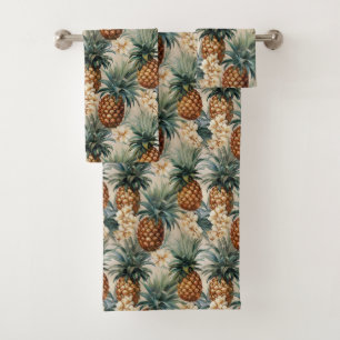Conjunto De Toalhas Casamento Floral de Abacaxis Tropicais