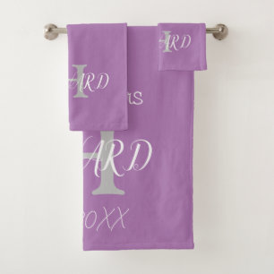 Conjunto De Toalhas Casamento Roxo-Lavanda do Monograma Elegante Moder