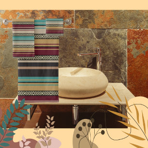 Conjunto De Toalhas Castanho, Ferrugem, Dourado, Bandas de Aqua e Padr