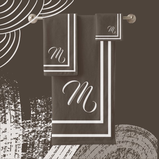 Conjunto De Toalhas Castanho Rico Escuro/Branco com Monograma Clássico (Criador carregado)