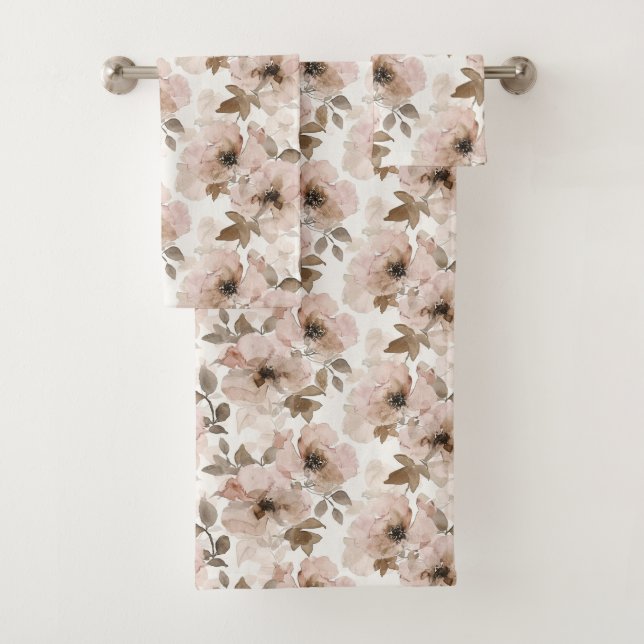 Conjunto De Toalhas Castanho-Rosa-Castanho-Sudoeste-Floral (Insitu)