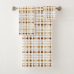 Conjunto De Toalhas Castanho Suave Houndstooth no Padrão Branco