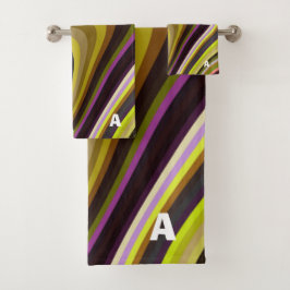 Conjunto De Toalhas Castanho Verde Roxo da Onda Retroativa Moderna