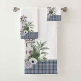 Conjunto De Toalhas Castelo escocês de Tartan com aves e flores