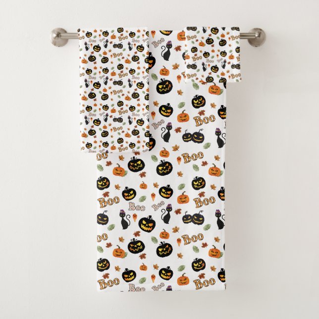 Conjunto De Toalhas Cat Boo Halloween (Insitu)