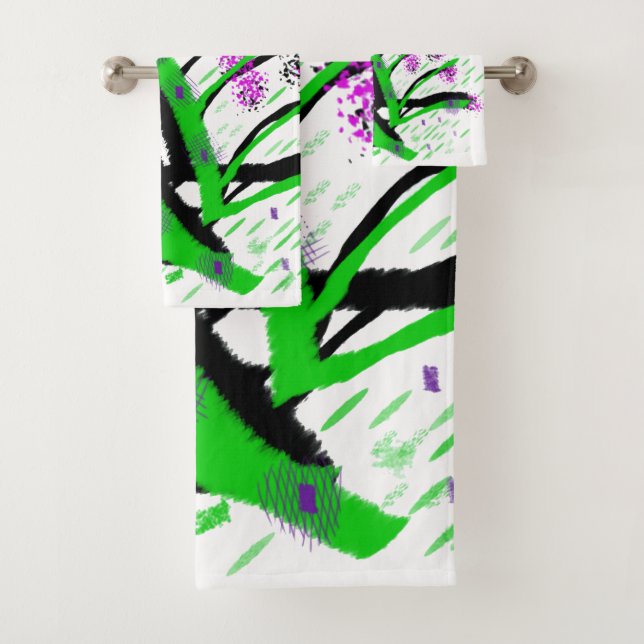 Conjunto De Toalhas Caules Verdes Flores Roxas (Insitu)